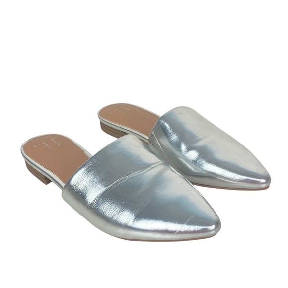 A NEW DAY Silver Slip-on Mules Slides - Size 6 - Picture 1 of 9
